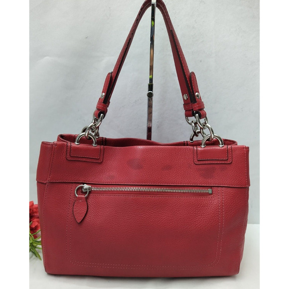 Coach Red Pebbled Leather Turn Lock Double Handles Satchel Shoulder Bag - Picture 2 of 16